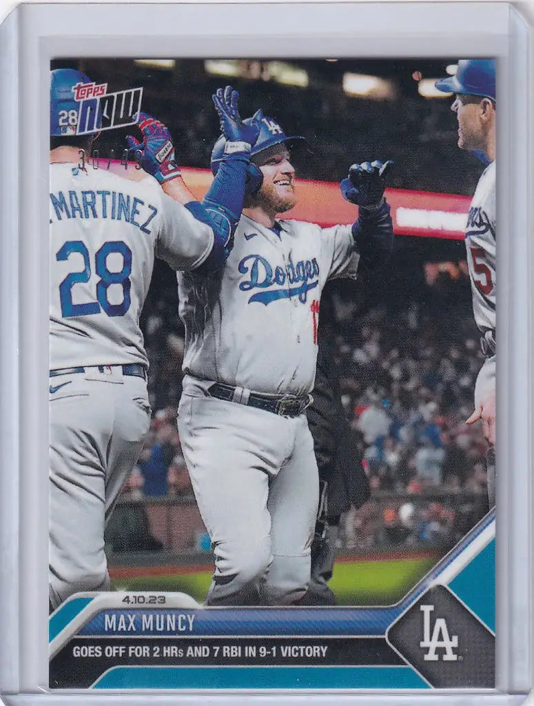 Baseball trading card of Max Muncy celebrating with Los Angeles Dodgers, 30/49