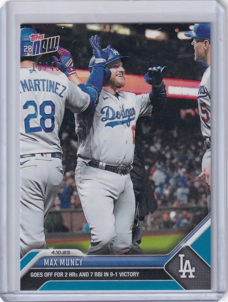 Baseball card of Max Muncy celebrating with the Los Angeles Dodgers 2023 TOPPS NOW