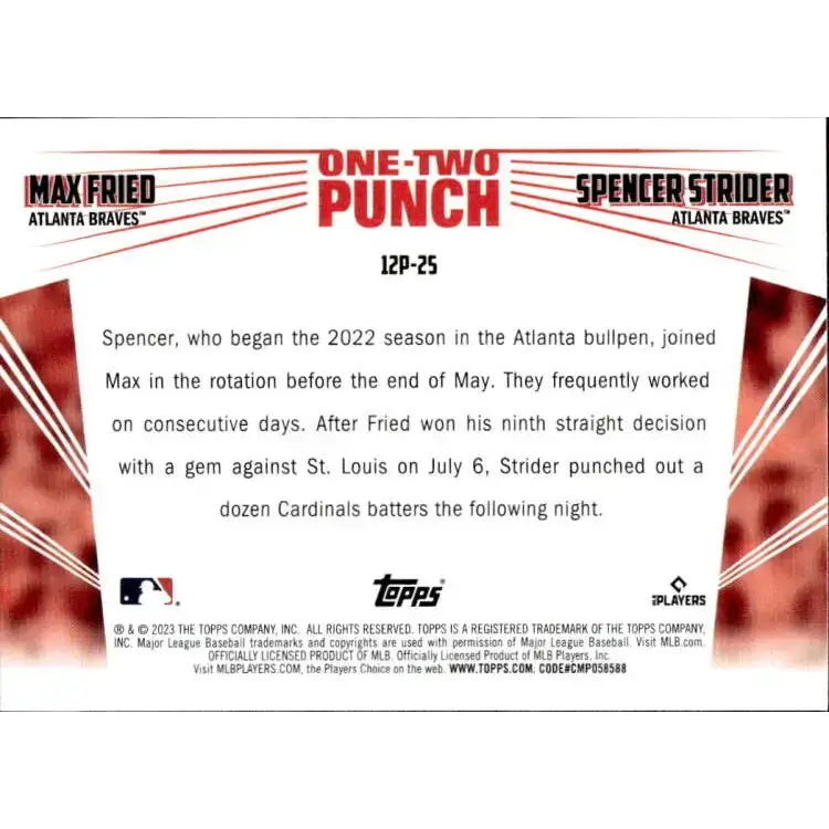 2023 Topps One-Two Punch #12P-1 Tom Glavine/Greg Maddux NM-MT Atlanta Braves Baseball Card - Baseball Card Single