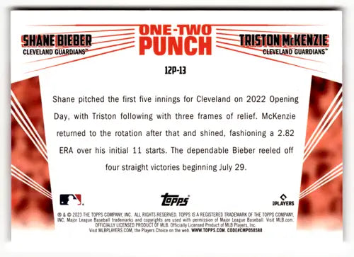 2023 Topps One-Two Punch #12P-13 Shane Bieber/Triston McKenzie NM-MT Gu ID:49452 - Baseball Card Single
