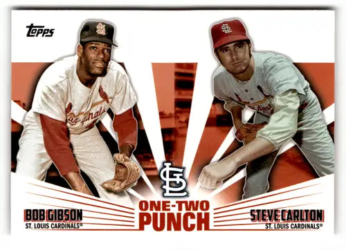 Baseball card featuring Bob Gibson and Steve Carlton from 2023 Topps One-Two Punch series