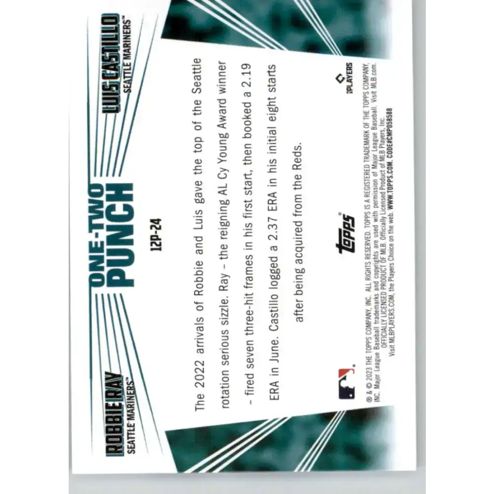 2023 Topps One-Two Punch #12P-24 Robbie Ray/Luis Castillo NM-MT Seattle Mariners Baseball Card - Baseball Card Single
