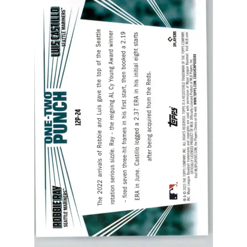 2023 Topps One-Two Punch #12P-24 Robbie Ray/Luis Castillo NM-MT Seattle Mariners Baseball Card - Baseball Card Single