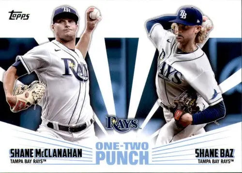 Baseball card featuring Tampa Rays pitchers Shane McClanahan and Shane Baz with original gloss