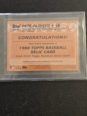 2023 Topps Pete Alonso 1988 Topps Baseball 35th Anniversary Relics Black #/199 - Baseball Card Single
