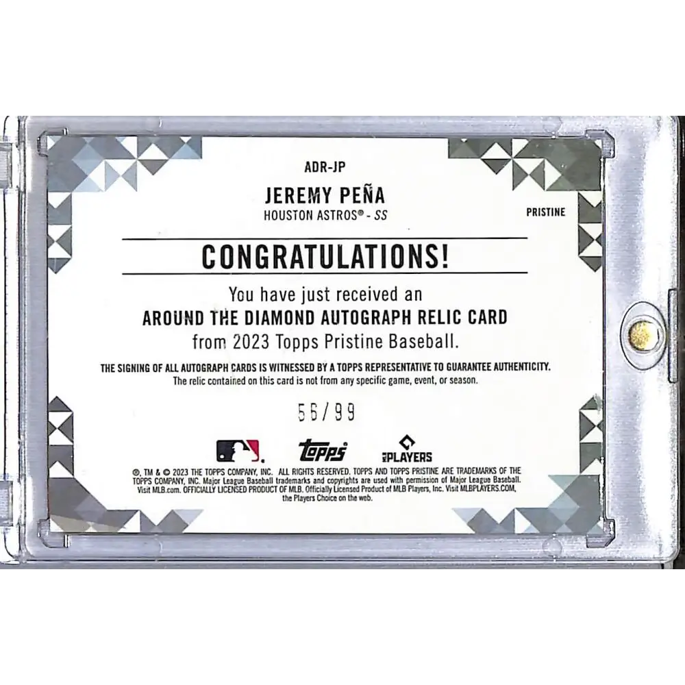 2023 Topps Pristine Around The Diamond #ADR-JP Jeremy Pena NM-MT MEM Auto 56/99 Houston Astros  Image 2