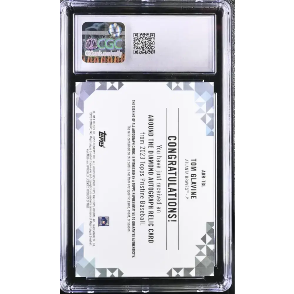 2023 Topps Pristine Around The Diamond #ADRTGL Tom Glavine CGC 10 Gem Mint MEM Auto Atlanta Braves Baseball Card