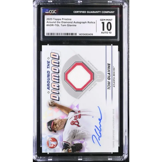 2023 Topps Pristine Around The Diamond #ADRTGL Tom Glavine CGC 10 Gem Mint MEM Auto Atlanta Braves Baseball Card