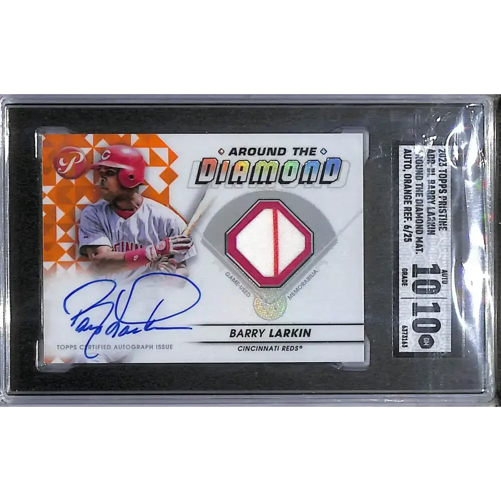2023 Topps Pristine Around The Diamond Orange #ADR-BL Barry Larkin SGC 10 Gem MEM Auto 06/25 Cincinnati Reds - Baseball