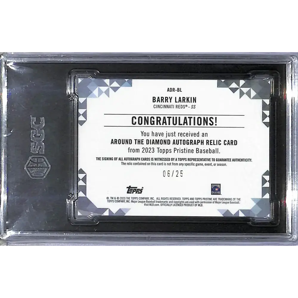 2023 Topps Pristine Around The Diamond Orange #ADR-BL Barry Larkin SGC 10 Gem MEM Auto 06/25 Cincinnati Reds - Baseball
