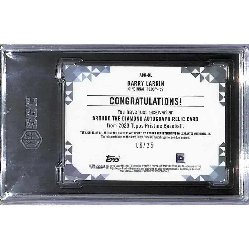 2023 Topps Pristine Around The Diamond Orange #ADR-BL Barry Larkin SGC 10 Gem MEM Auto 06/25 Cincinnati Reds - Baseball