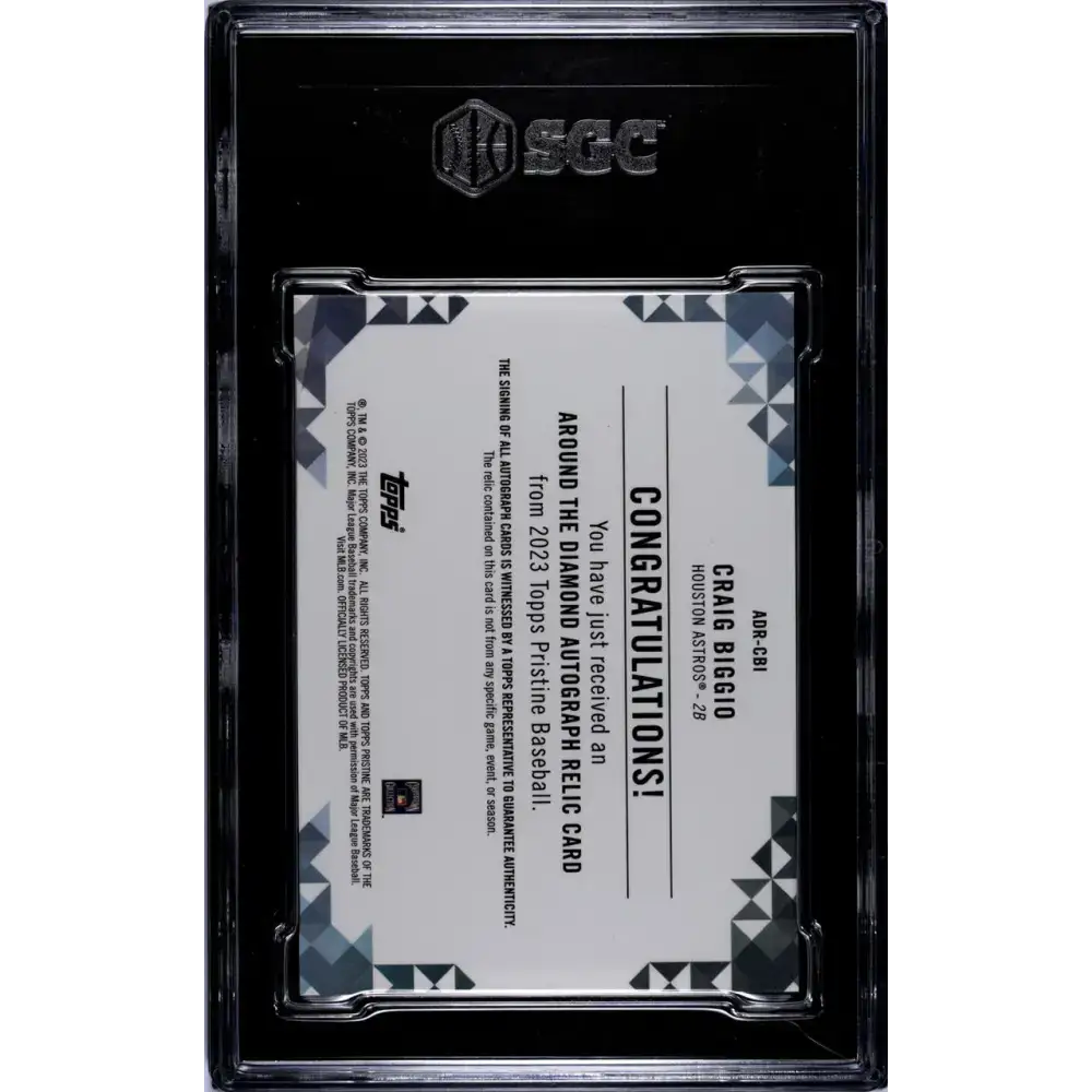 2023 Topps Pristine Around The Diamond Relic #ADR-CBI Craig Biggio SGC 9.5 MINT+ MEM Auto Houston Astros Baseball Card