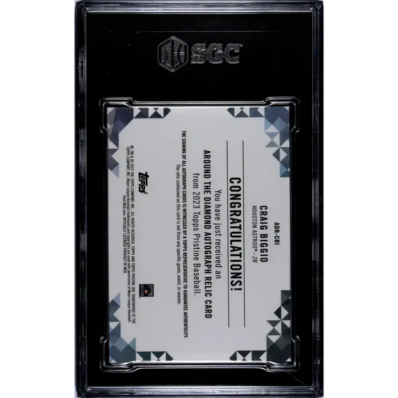 2023 Topps Pristine Around The Diamond Relic #ADR-CBI Craig Biggio SGC 9.5 MINT+ MEM Auto Houston Astros Baseball Card