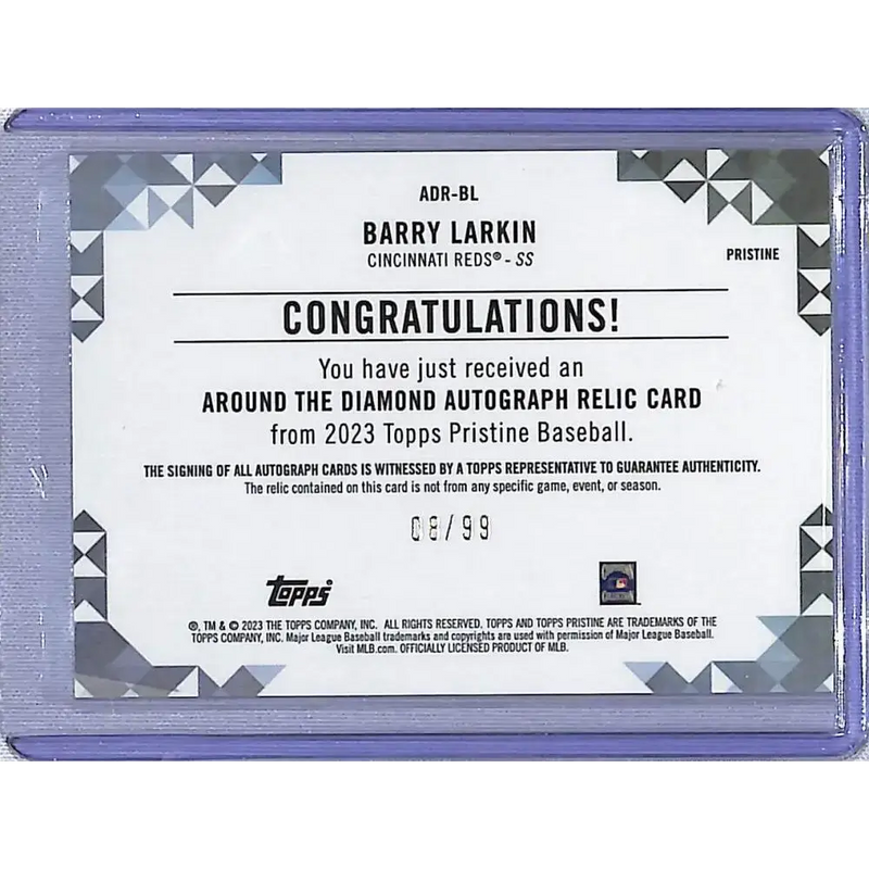2023 Topps Pristine Around The Diamond Relic Barry Larkin EX Excellent Auto 8/99 - Baseball Card Single