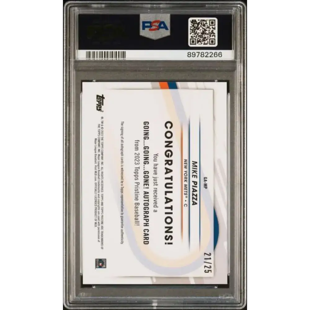 2023 Topps Pristine Orange #GA-MP Mike Piazza PSA 10 GEM MINT Auto 21/25 New York Mets Basebal - Baseball Card Single