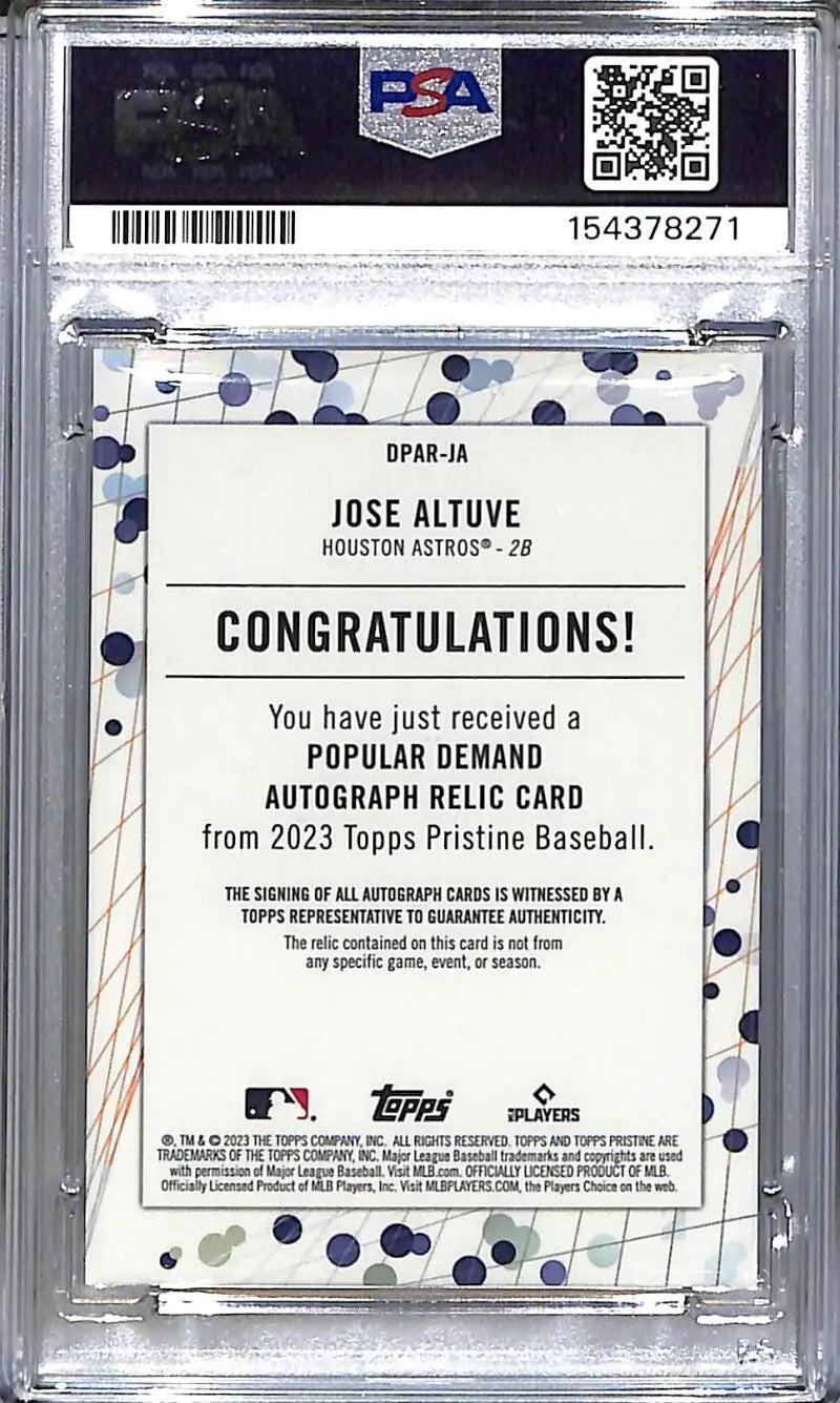 2023 Topps Pristine Popular Demand #DPAR-JA Jose Altuve PSA 9 MINT MEM Auto Houston Astros - Baseball Card Single