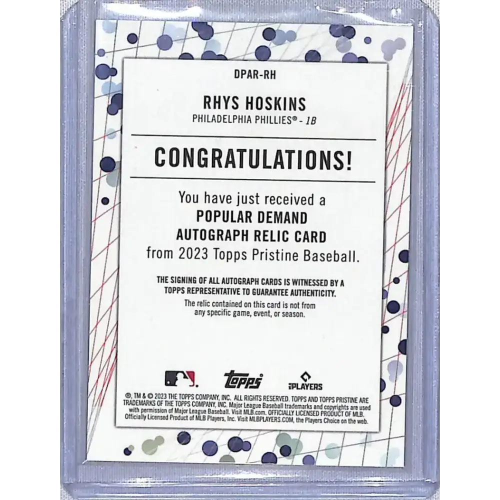 2023 Topps Pristine Popular Demand Relic Refractor Rhys Hoskins NM-MT MEM - Baseball Card Single