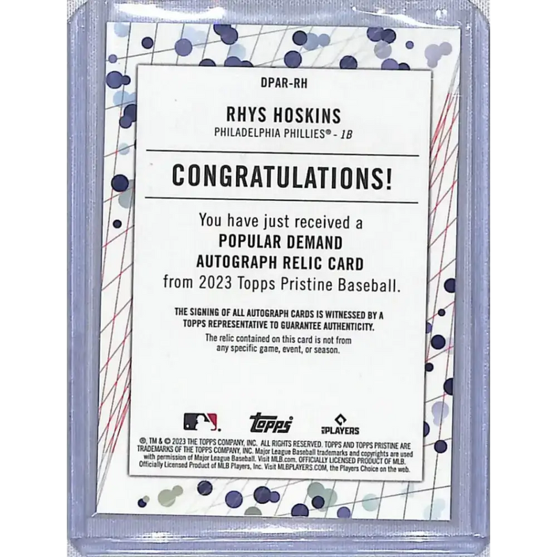 2023 Topps Pristine Popular Demand Relic Refractor Rhys Hoskins NM-MT MEM - Baseball Card Single