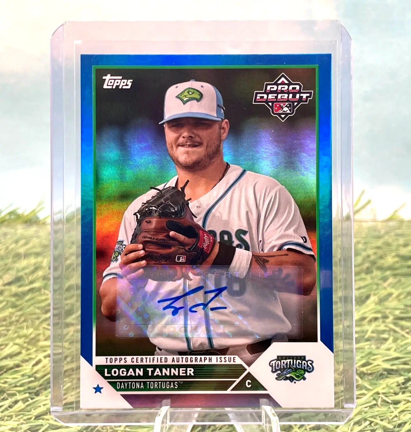 Signed Logan Tanner baseball card from 2023 Topps Pro Debut Auto Blue Foil /150