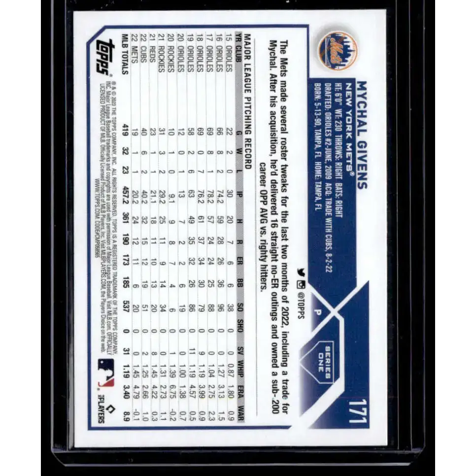 2023 Topps Rainbow Foil #171 Mychal Givens NM-MT New York Mets Baseball Card - Baseball Card Single