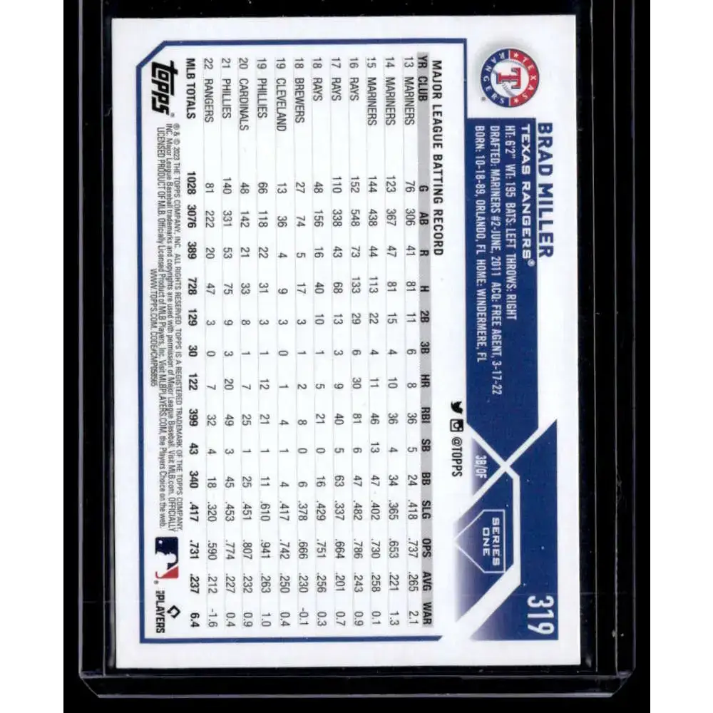2023 Topps Rainbow Foil #319 Brad Miller NM-MT Texas Rangers Baseball Card - Baseball Card Single
