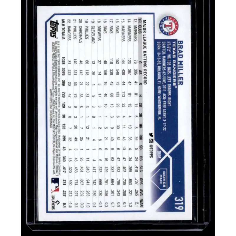 2023 Topps Rainbow Foil #319 Brad Miller NM-MT Texas Rangers Baseball Card - Baseball Card Single
