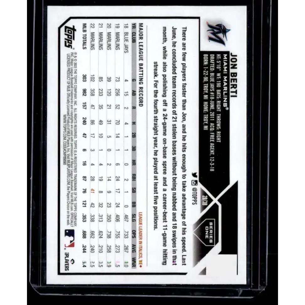 2023 Topps Rainbow Foil #72 Jon Berti NM-MT Miami Marlins Baseball Card - Baseball Card Single