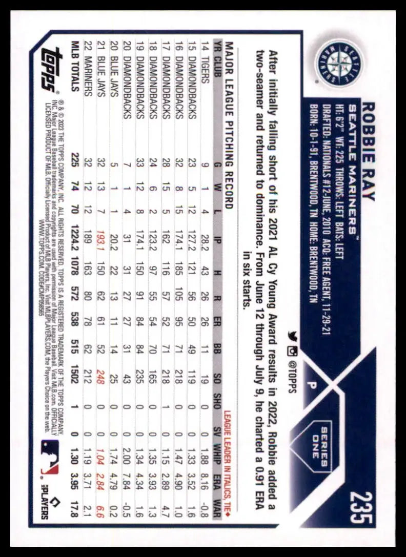 2023 Topps - Rainbow Foil Robbie Ray 235 Seattle Mariners NM - Baseball Card Single