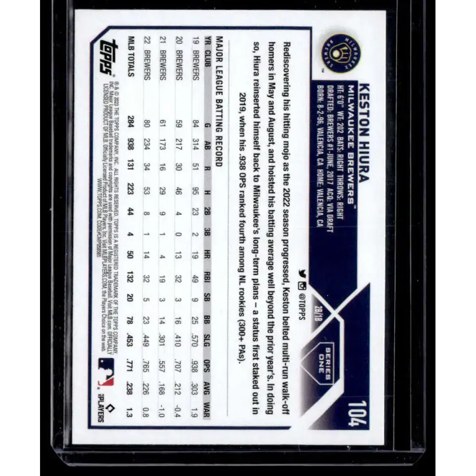 2023 Topps Royal Blue #104 Keston Hiura NM-MT Milwaukee Brewers Baseball Card - Baseball Card Single