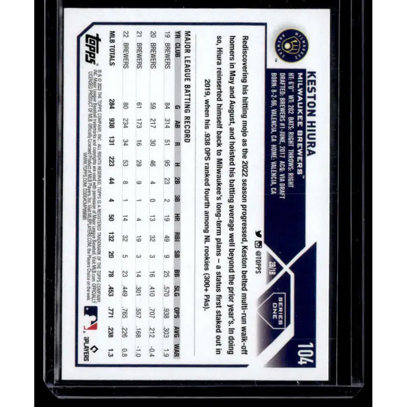 2023 Topps Royal Blue #104 Keston Hiura NM-MT Milwaukee Brewers Baseball Card - Baseball Card Single
