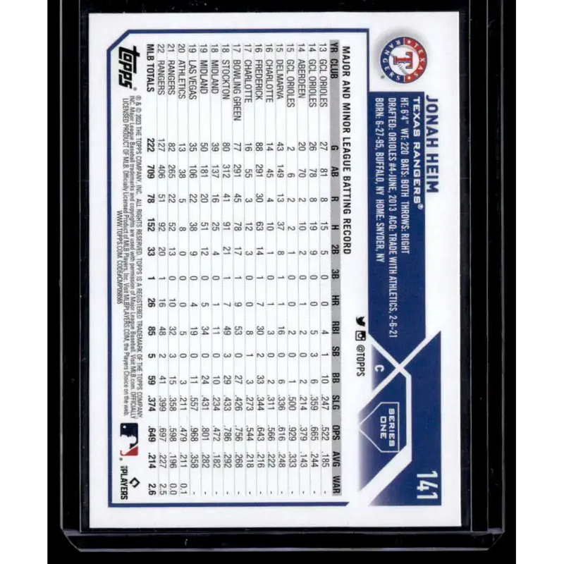 2023 Topps Royal Blue #141 Jonah Heim NM-MT Texas Rangers Baseball Card - Baseball Card Single