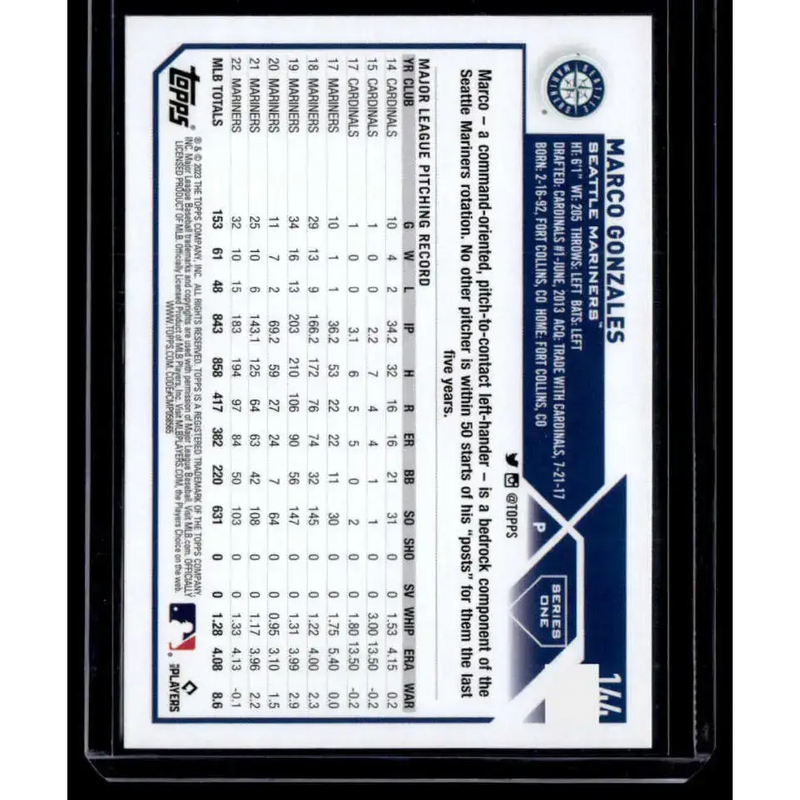 2023 Topps Royal Blue #144 Marco Gonzales NM-MT Seattle Mariners Baseball Card - Baseball Card Single