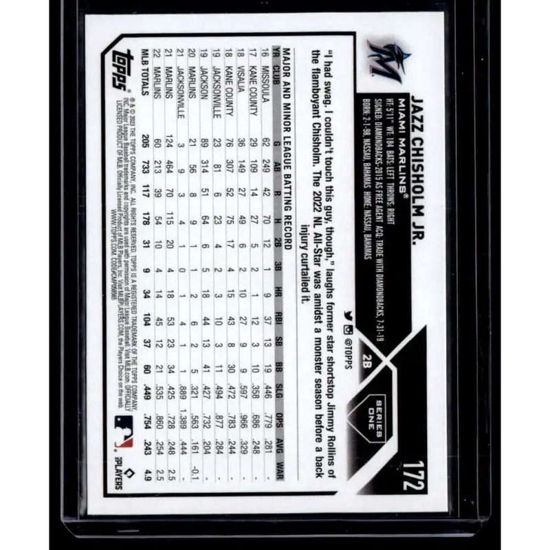 2023 Topps Royal Blue #172 Jazz Chisholm Jr. NM-MT Miami Marlins Baseball Card - Baseball Card Single