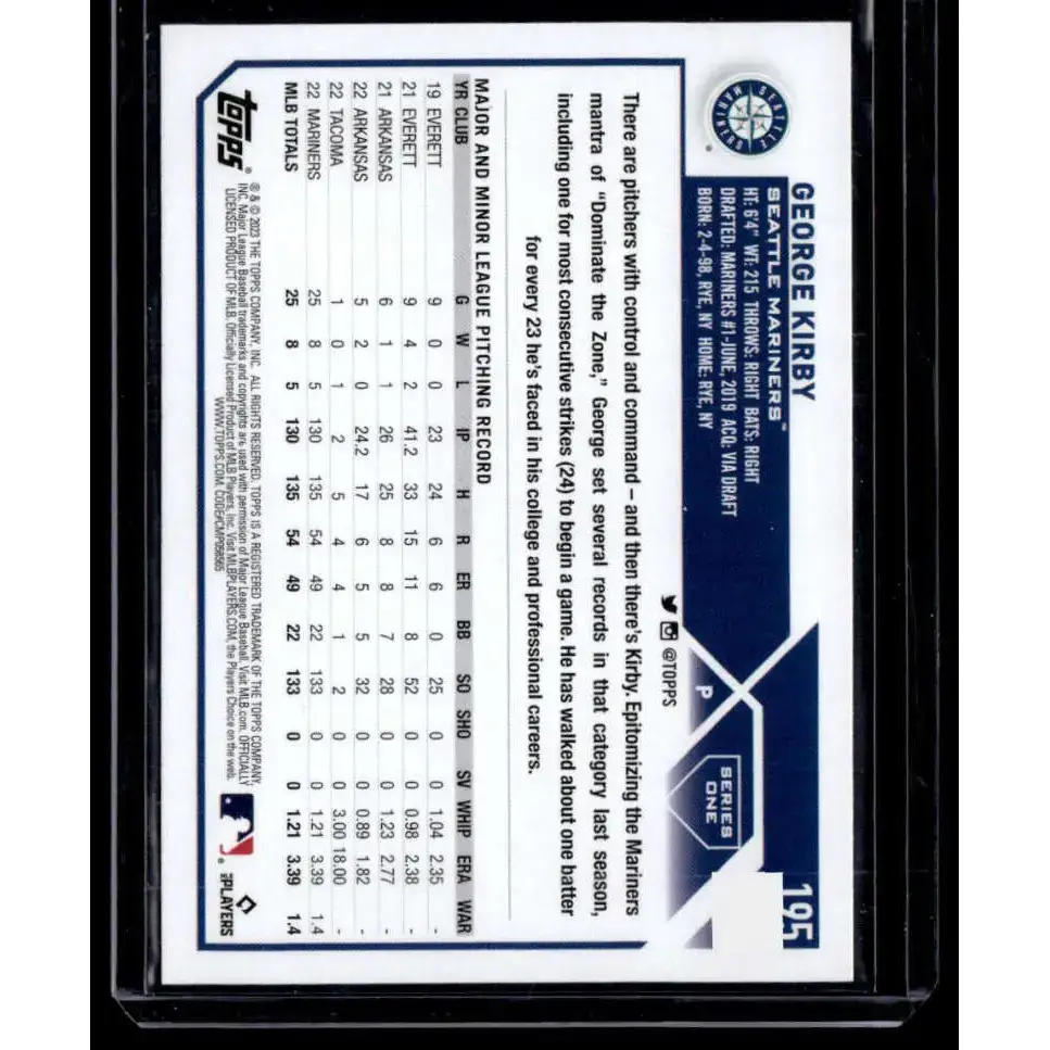 2023 Topps Royal Blue #195 George Kirby NM-MT Seattle Mariners Baseball Card - Baseball Card Single