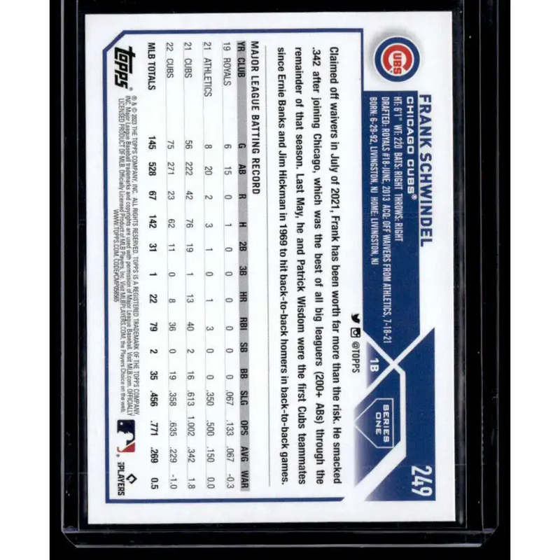 2023 Topps Royal Blue #249 Frank Schwindel NM-MT Chicago Cubs Baseball Card - Baseball Card Single