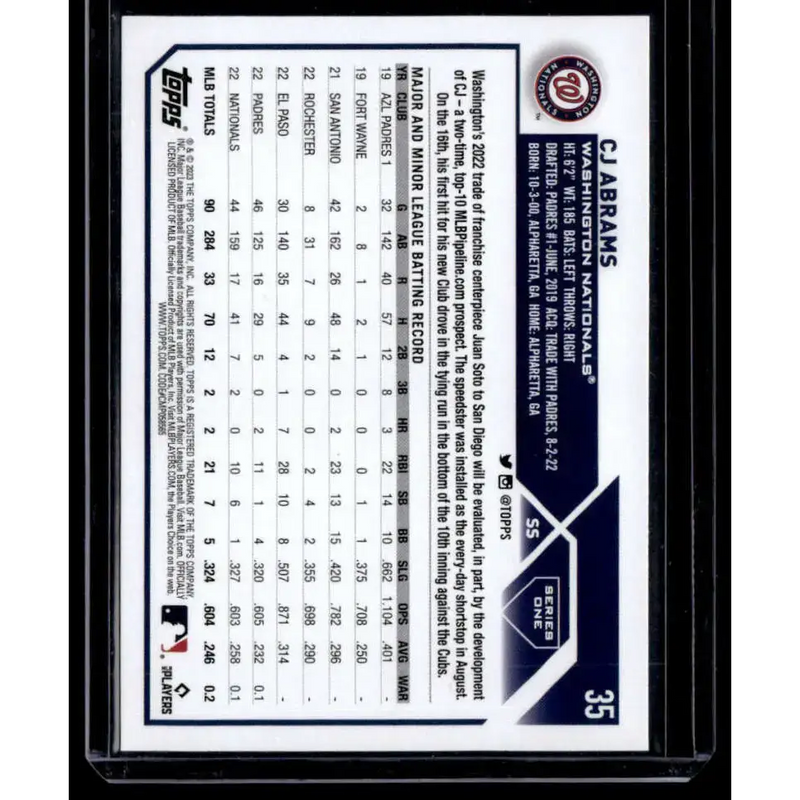 2023 Topps Royal Blue #35 CJ Abrams NM-MT Washington Nationals Baseball Card - Baseball Card Single