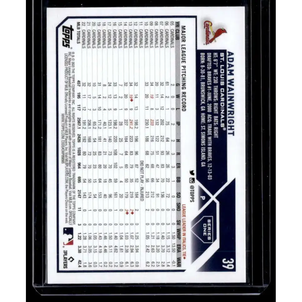 2023 Topps Royal Blue #39 Adam Wainwright NM-MT St. Louis Cardinals Baseball Card - Baseball Card Single