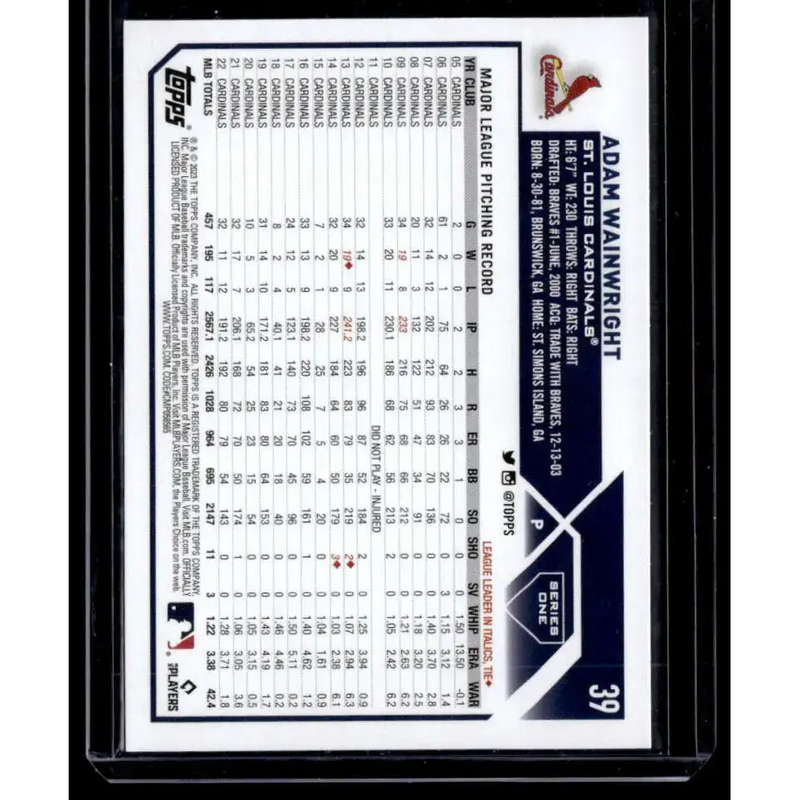 2023 Topps Royal Blue #39 Adam Wainwright NM-MT St. Louis Cardinals Baseball Card - Baseball Card Single
