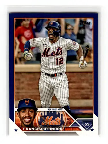 2023 Topps Royal Blue Francisco Lindor baseball card Mets royal blue collectible