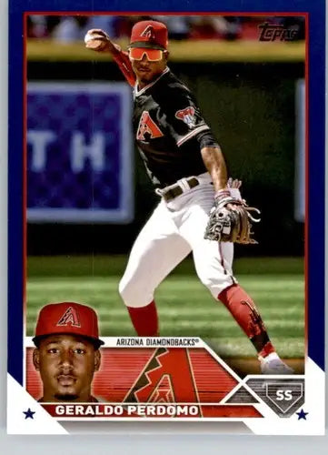 Baseball card of Geraldo Perdomo from 2023 Topps Royal Blue series featuring Diamondbacks