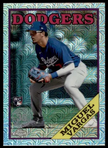 Miguel Vargas baseball card from 2023 Topps Series One Silver Packs Mojo Refractor
