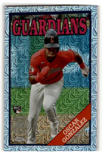 Oscar Gonzalez baseball card from 2023 Topps Series One Silver Packs Mojo Refractor