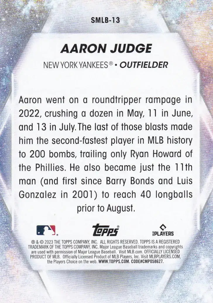 2023 TOPPS #SMLB-13 AARON JUDGE STARS OF MLB- NEW YORK YANKEES - Baseball Card Single