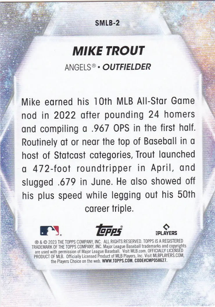 2023 TOPPS #SMLB-2 MIKE TROUT STARS OF MLB- ANGELS - Baseball Card Single