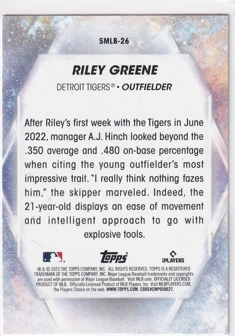 2023 TOPPS #SMLB-26 RILEY GREENE STARS OF MLB HOLO- DETROIT TIGERS - Baseball Card Single
