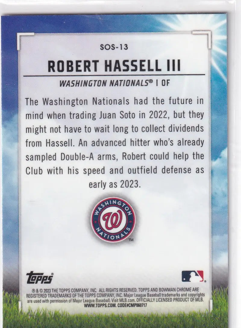 2023 TOPPS #SOS-13 ROBERT HASSELL SIGHT ON SEPT REFRACTOR- WASHINGTON NATIONALS - Baseball Card Single