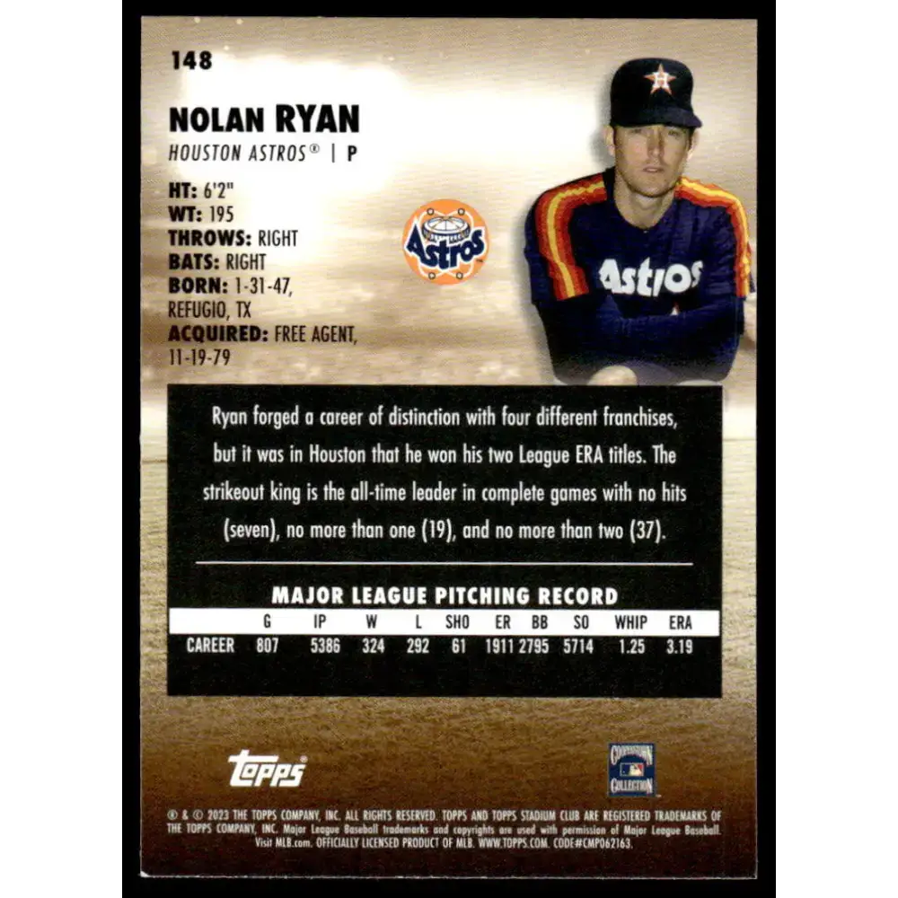 2023 Topps Stadium Club #148 Nolan Ryan NM-MT Houston Astros Baseball Card