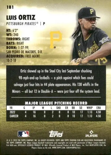 2023 Topps Stadium Club #181 Luis Ortiz NM-MT RC Rookie Pirates ID:67904 - Baseball Card Single