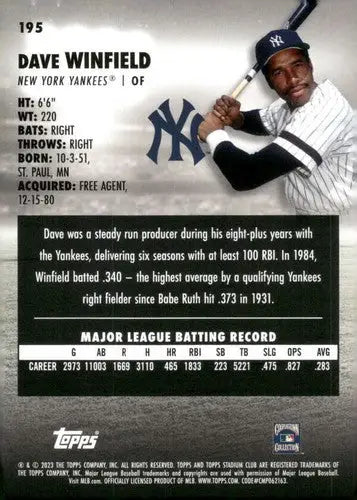 2023 Topps Stadium Club #195 Dave Winfield NM-MT Yankees ID:67596 - Baseball Card Single