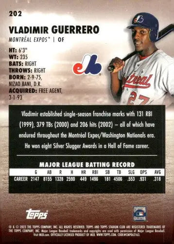 2023 Topps Stadium Club #202 Vladimir Guerrero NM-MT Expos ID:67598 - Baseball Card Single